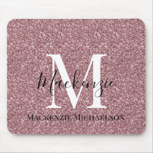 Girl Rose Gold Pink Glitzer Monogram Name Mousepad