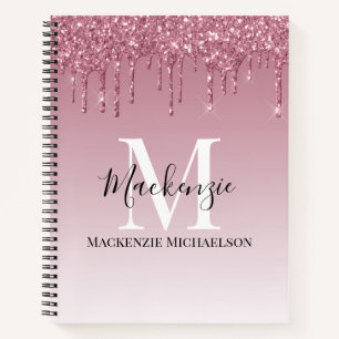Girl Rose Gold Pink Glitzer Monogram Name Notizbuch