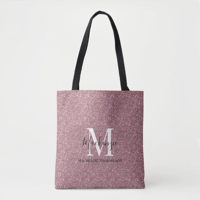 Girl Rose Gold Pink Glitzer Monogram Name Tasche (Vorderseite)