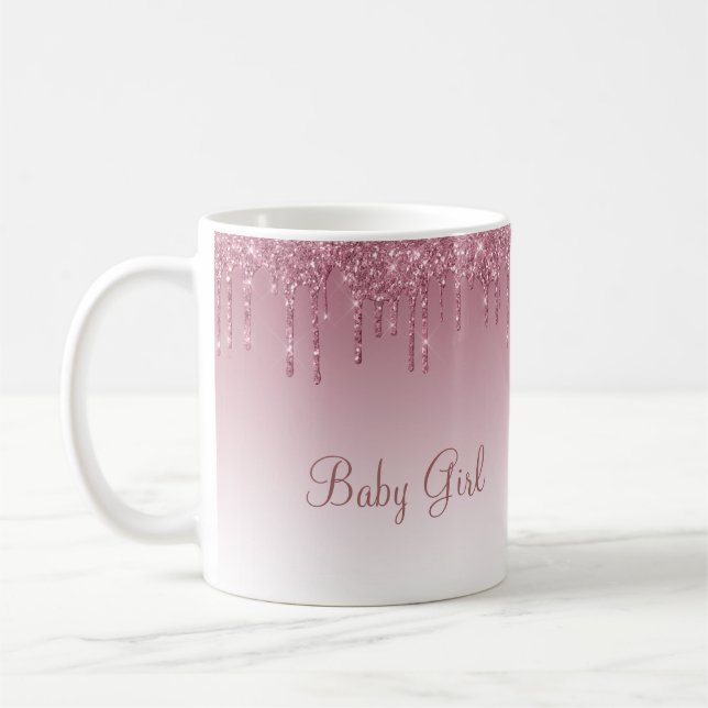 Girl Rose Gold Pink Glitzer Script Glitzern Kaffeetasse (Links)