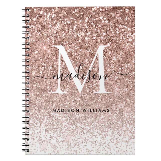 Girl Rose Gold Pink Glitzer Sparkle Monogramm Notizblock (Vorderseite)
