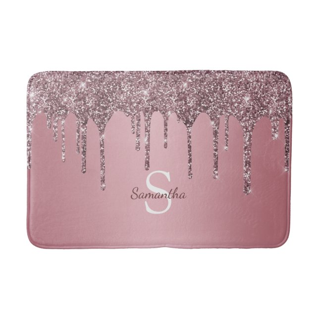 Girl Rose Gold Pink Glitzer Tropfen Sparkle Monogr Badematte (Vorderseite)