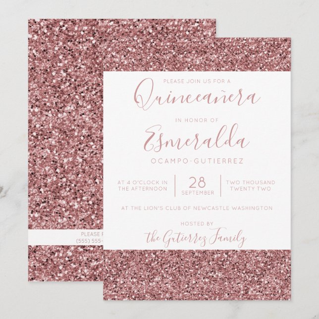 Girl Rose Gold Rosa Glitzer Sparkle Einladung (Vorne/Hinten)