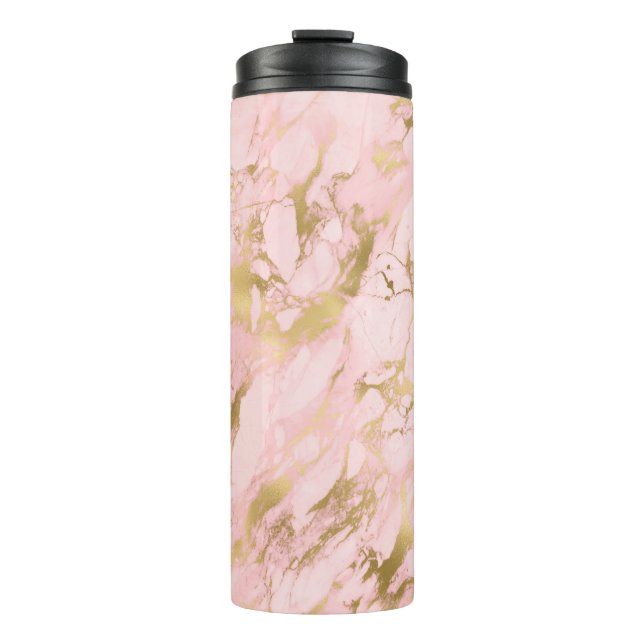 Girl Rose Gold Rosa Marmor Glitzer Thermosbecher (Vorderseite)