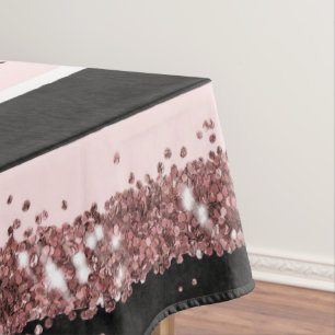 Girl Rose Gold Rosa Schwarzer Glitzer Streifen Mus Tischdecke
