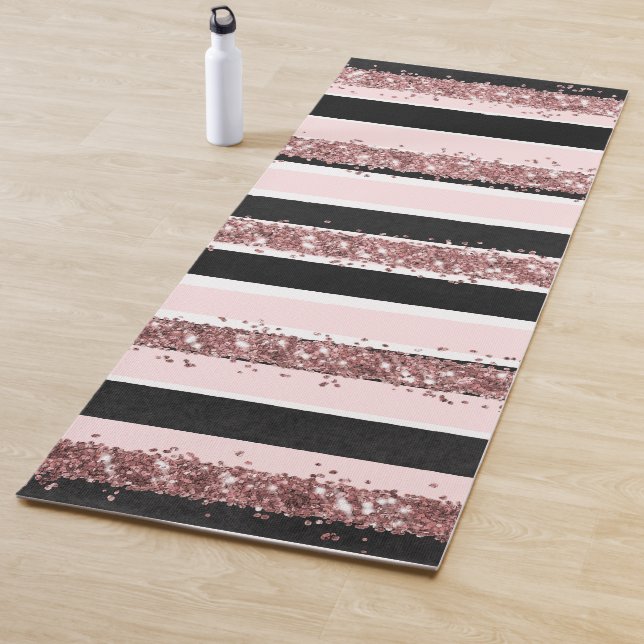 Girl Rose Gold Rosa Schwarzer Glitzer Streifen Mus Yogamatte (Beispiel)