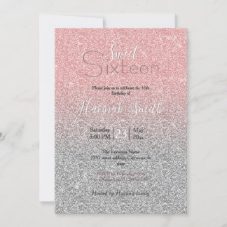 Girl Rose Gold Silver Glitzer Ombre Design Einladung