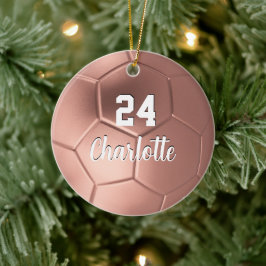 Girl Rose Gold Soccer Ball Personalisierter Name Keramik Ornament