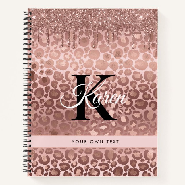 Girl Rose Gold Sparkle Glitzer Tropfen Monogram Notizbuch (Vorderseite)
