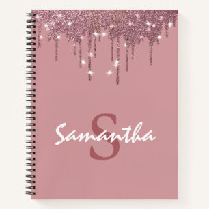 Girl Rose Gold Sparkle Glitzer Tropfen Monogram  Notizbuch