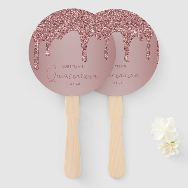 Girl Rose Gold Sparkle Glitzer Tropfen Quinceanera Fächer (Vorne und Hinten)