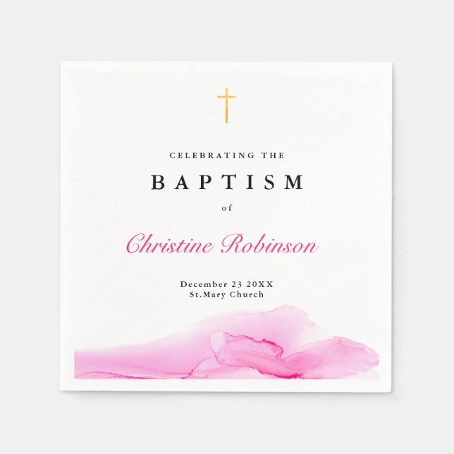 Girl Rose Tinte Christening Taufe Gold Cross Serviette (Vorderseite)