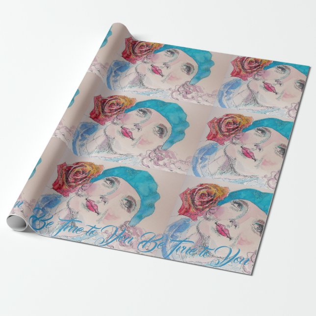 Girl Rote Rose Beret ist wahr, dass Sie Papier wac Geschenkpapier (Ungerollt)