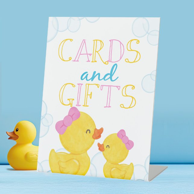Girl Rubber Duck Cards & Geschenke Sockelschild (Girl Watercolor Rubber Duck Cards and Gifts Party Sign for Baby Shower or Birthday)