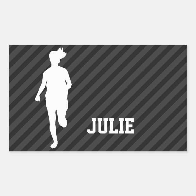 Girl Running; Schwarz & Dunkelgrau Streifen Rechteckiger Aufkleber (Vorderseite)