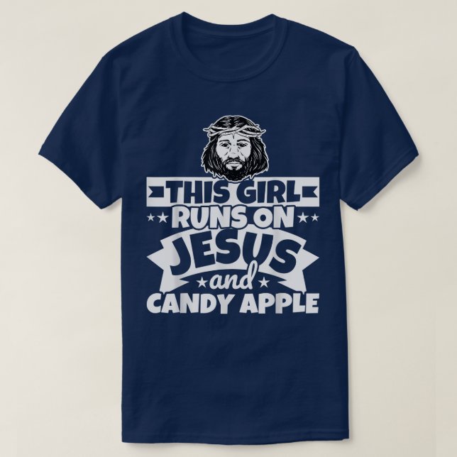 Girl runs on Jesus and candy apple  T-Shirt (Design vorne)