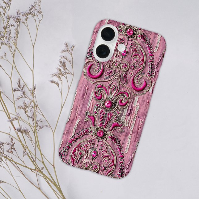 Girl Rustic Country Pink Stone Pink Denim iPhone 16 Hülle (Von Creator hochgeladen)
