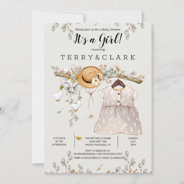 Girl Rustic Farm Country Baby shower Invitation (Devant)