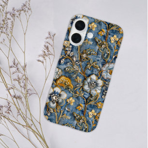 Girl Rustic White Floral bestickt Blue Denim iPhone 16 Hülle