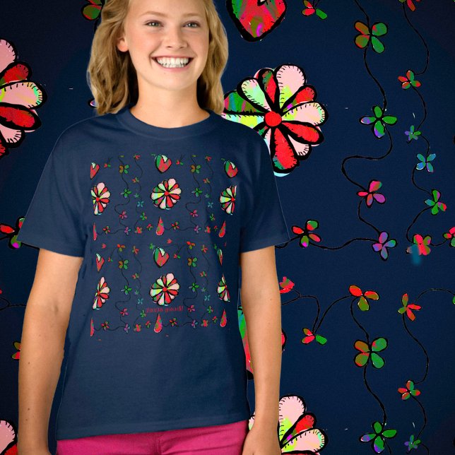Girl’s Happy, Joyful Hearts & Blume T - Shirt (Von Creator hochgeladen)