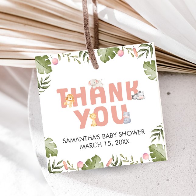 Girl Safari Animal Baby Shower  Geschenkanhänger (Safari Jungle Animals Baby Shower Favor Tags)