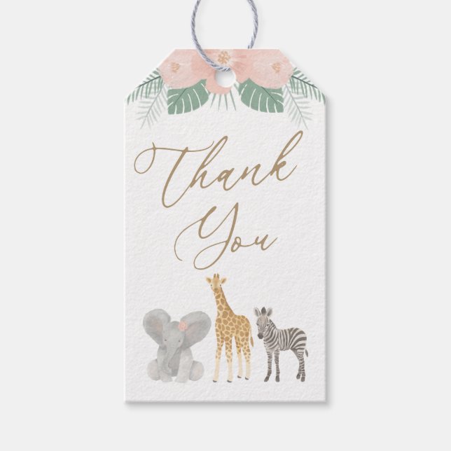Girl Safari Animals Baby Dusche Geschenkanhänger (Vorderseite)