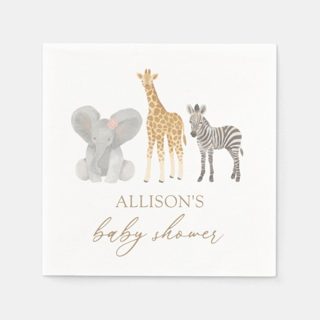 Girl Safari Animals Baby Dusche Serviette (Vorderseite)