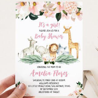 Girl Safari Baby Shower Einladung