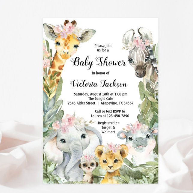 Girl Safari Baby Shower Einladungen (You can change all text, font style, font color.)
