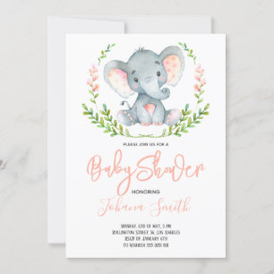 Girl Safari Elephant Baby Shower Einladung