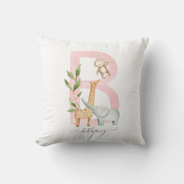 Girl Safari Kinderzimmer Monogram Kissen (Vorderseite)