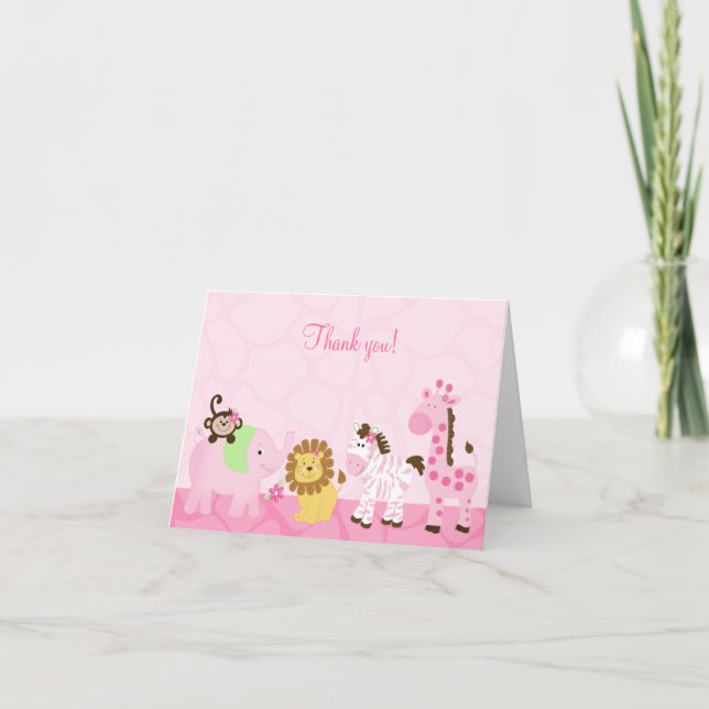 Girl Safari Pink Jungle Folded Merci Notes (Devant)