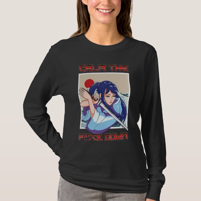 Girl Samurai Katana Warrior Fighter Japanische Fla T-Shirt (Vorderseite)