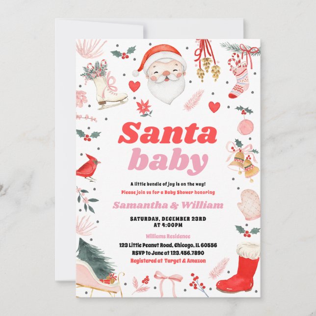 Girl Santa Baby Babydusche Einladung (Vorderseite)