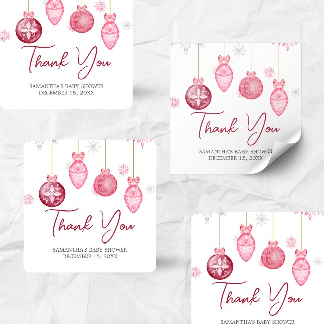 Girl Santa Baby Weihnachtsdusche Quadratischer Aufkleber (Santa Baby Christmas Baby Shower Sticker)
