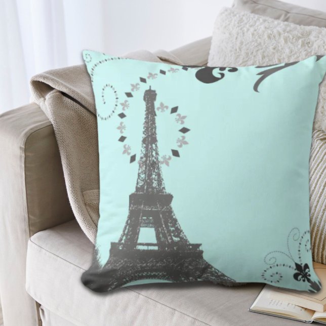 Girl-schicke Retro-Mode-Paris-Eiffelturm Kissen (girly chic retro fashion paris eiffel tower throw pillow)