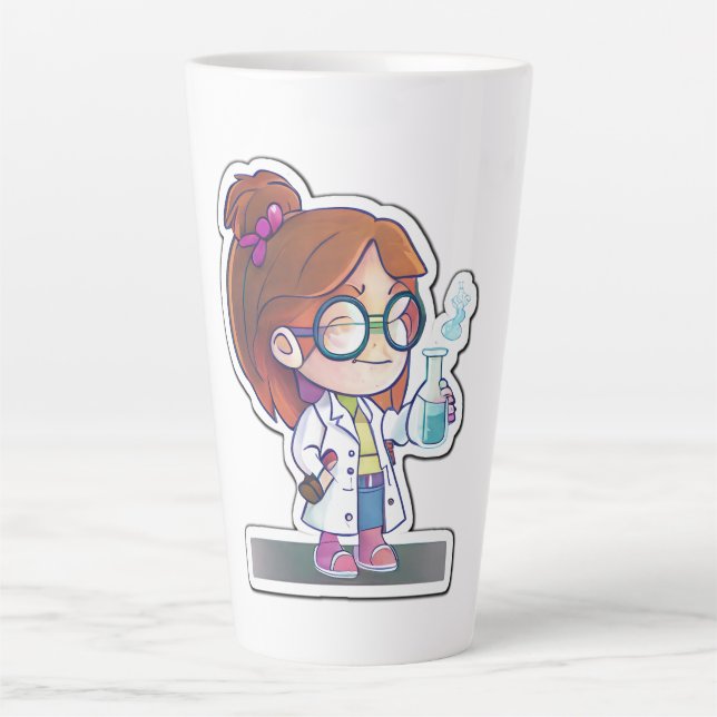 Girl Scientist Sticker Art Latte Tasse (Vorderseite)