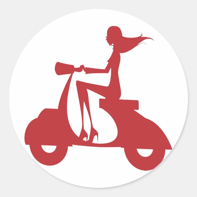 Girl Scooter rot Runder Aufkleber (Vorderseite)
