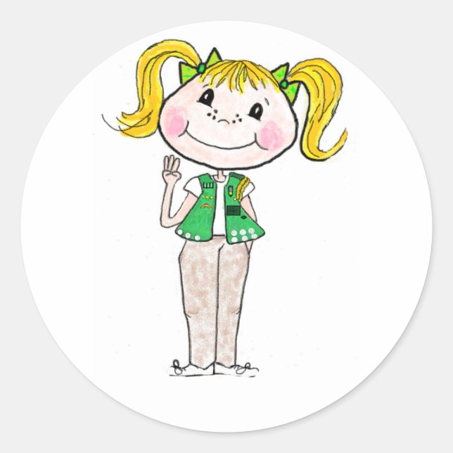 Girl Scout Junior Behaltend Versprechen Runder Aufkleber (Vorderseite)