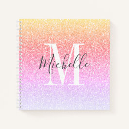 Girl Script Rainbow Glitzer Glitzern Monogram Notizbuch