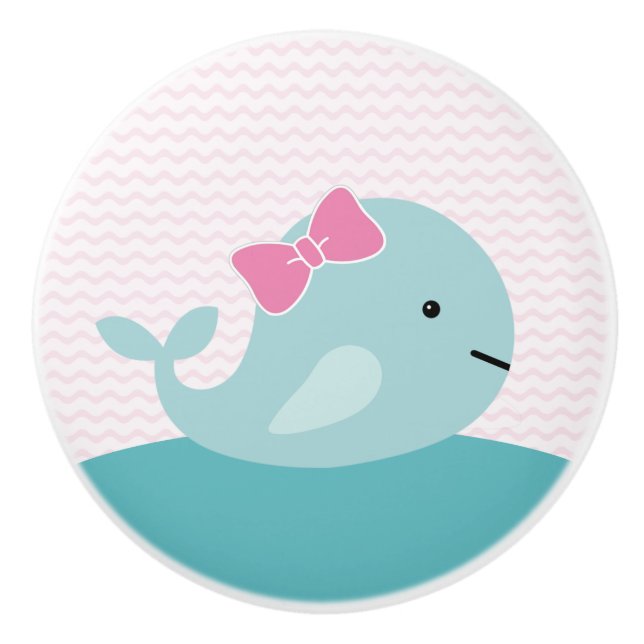Girl Sea Life Whale Kinderzimmer Drawer Pull Knob Keramikknauf (Vorderseite)