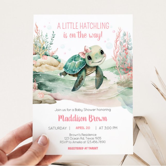Girl Sea Turtle Baby Dusche Einladung (A Little Hatching Is On the Way Baby Shower Invitation)