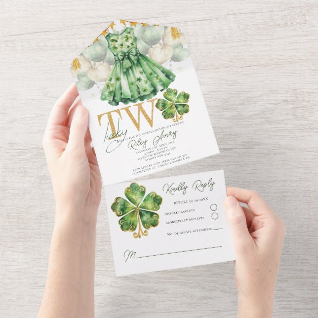 Girl Second Birthday St Patrick's Day UAwg All In One Einladung (Abreißen)