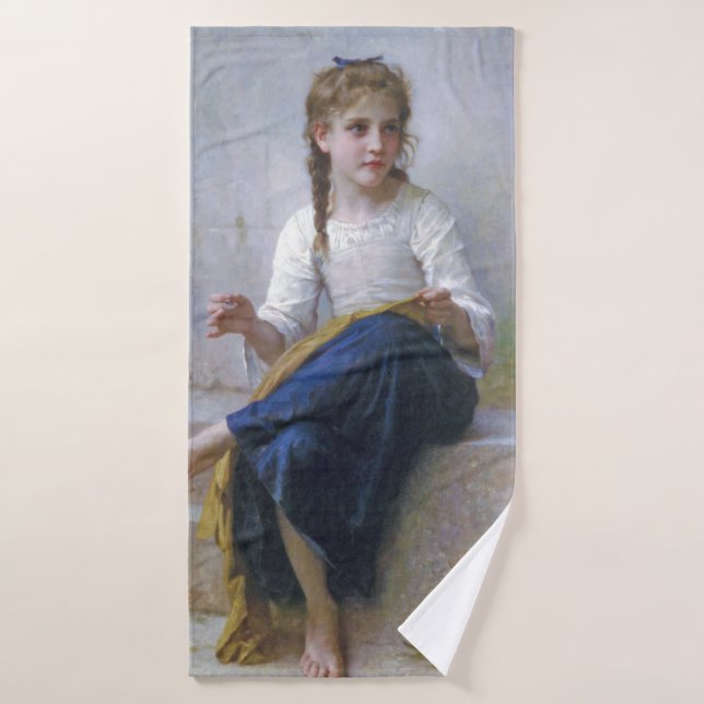 Girl Sewing, Bouguereau Badehandtuch (Badehandtuch)