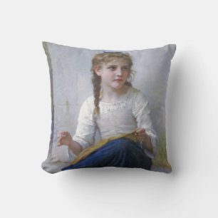 Girl Sewing, Bouguereau Kissen