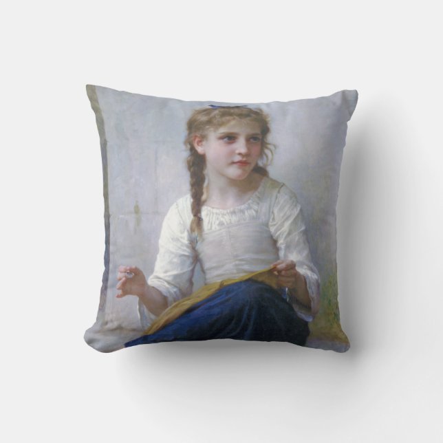 Girl Sewing, Bouguereau Kissen (Vorderseite)