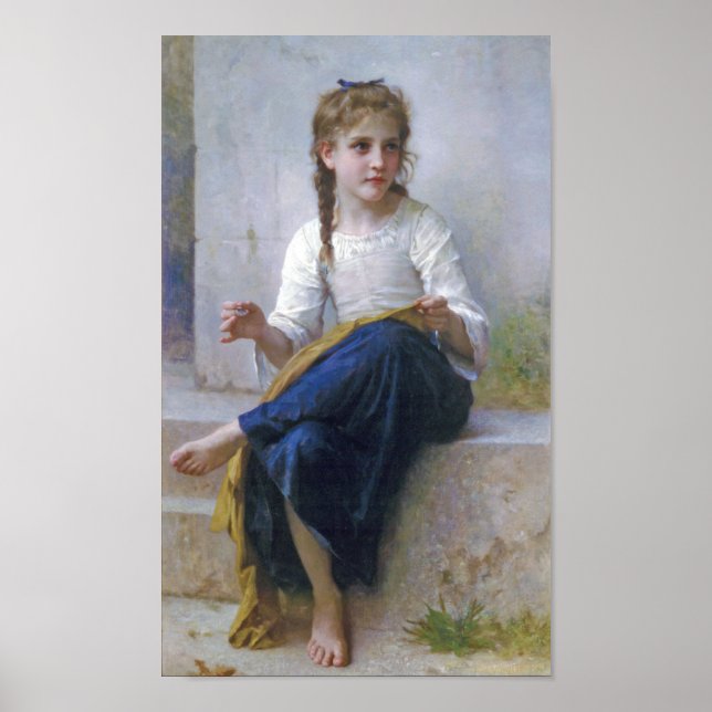 Girl Sewing, Bouguereau Poster (Vorne)