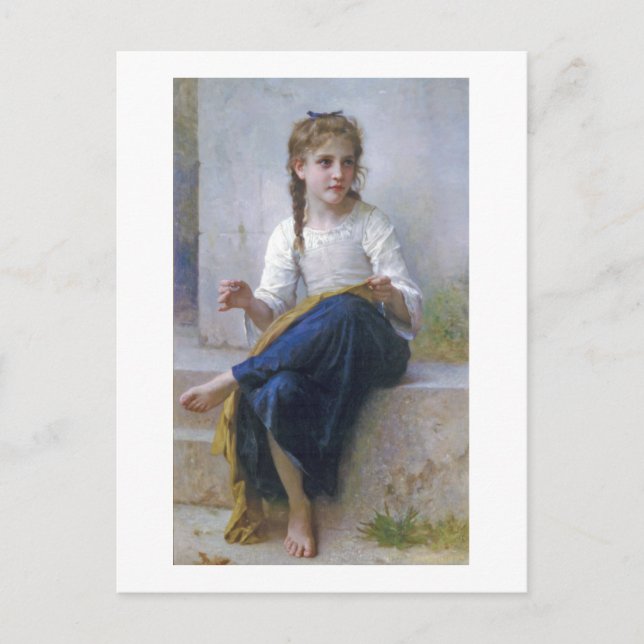 Girl Sewing, Bouguereau Postkarte (Vorderseite)