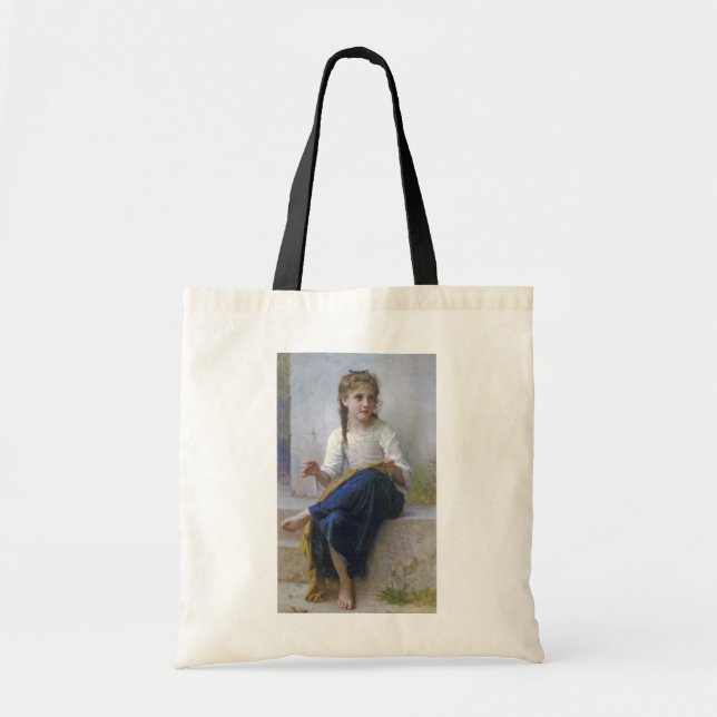 Girl Sewing, Bouguereau Tragetasche (Vorne)
