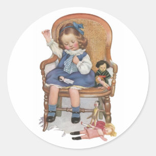 Girl Sewing Dolles Runder Aufkleber